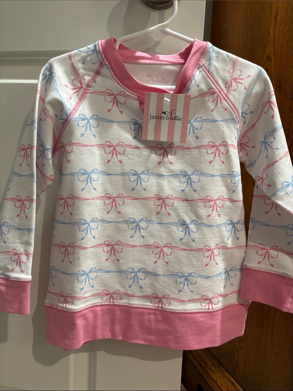 James & Lottie Pink & Blue Bow-Print Long Sleeve Top for Kids